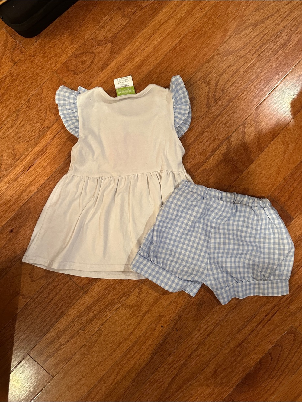 Classic Whimsy White Top & Light Blue Gingham Ruffle Set with Pink Monogram - Picture 7 of 7
